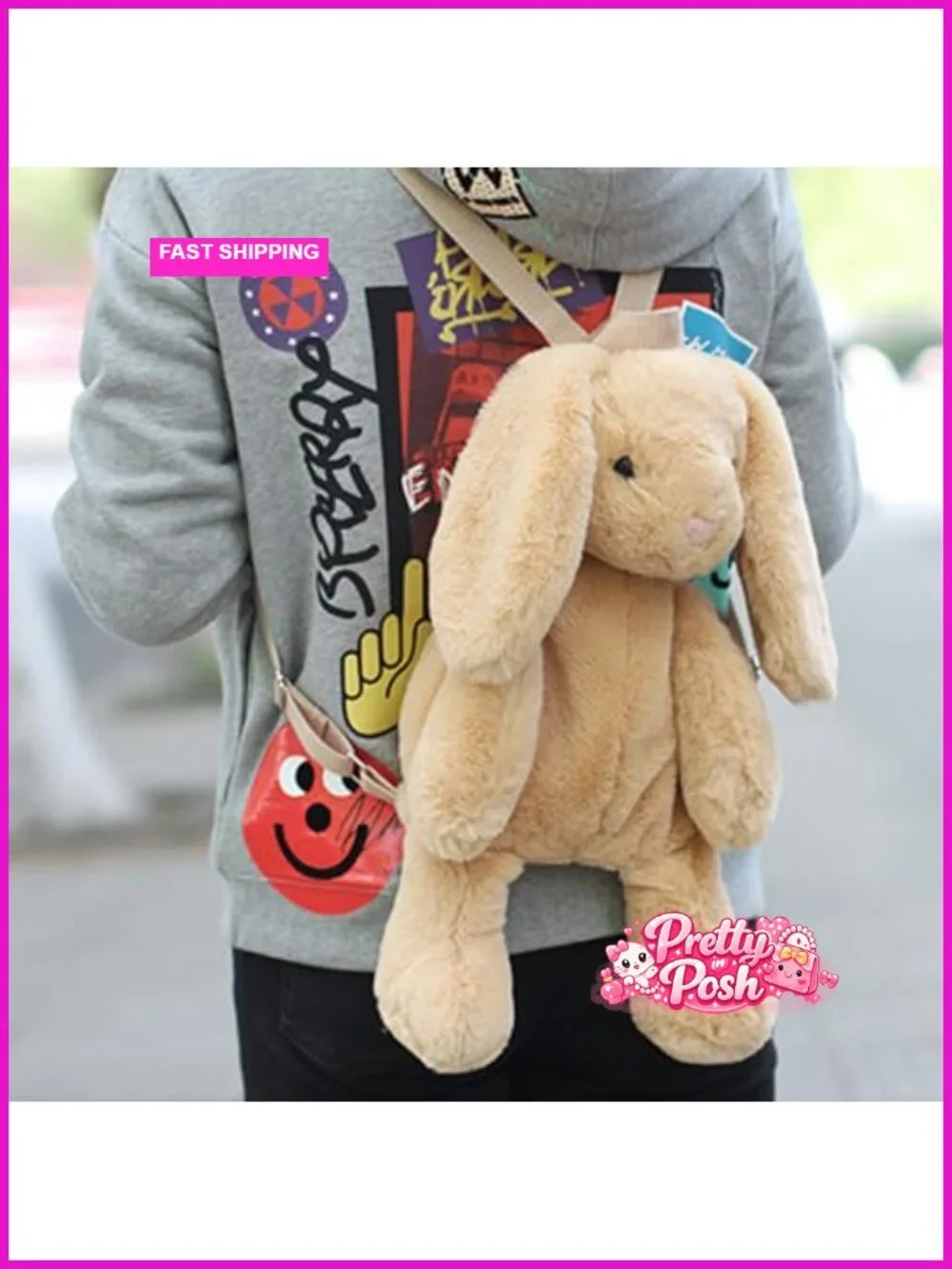 Fluffy Plush Rabbit Backpack Kawaii Bunny Daypack Soft Faux Fur Shoulder Bag